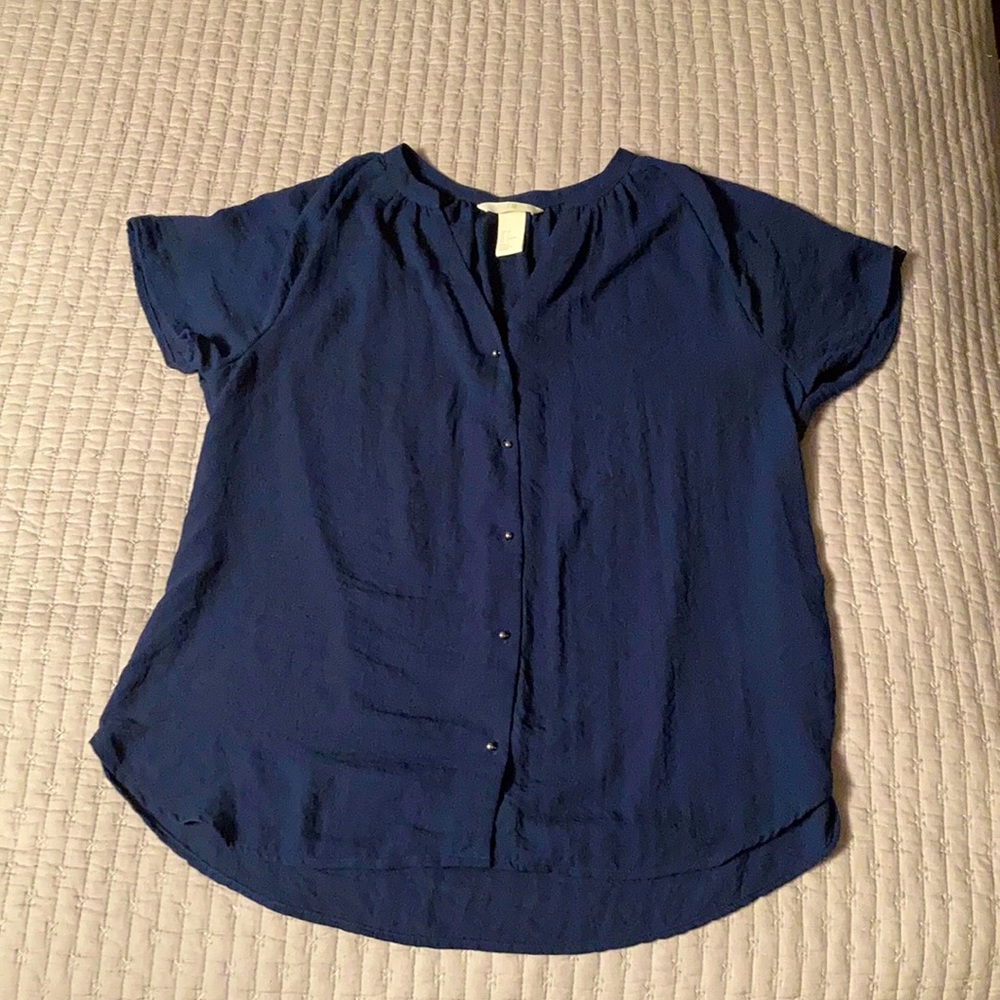 Navy blue short-sleeved H&M blouse - size 6 (Medium)